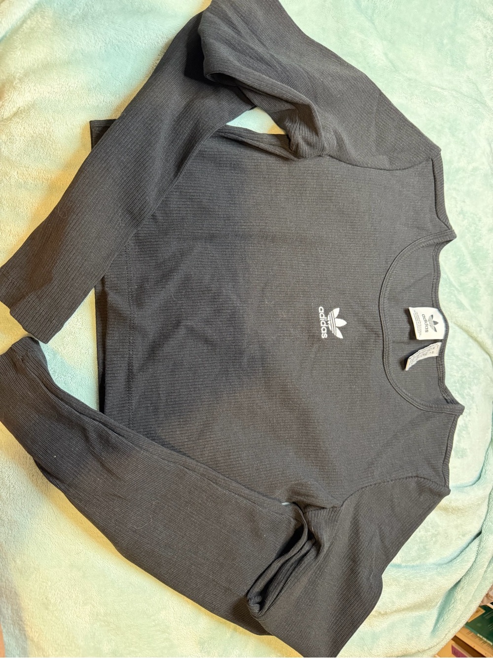 adidas Originals Ribbed Long Sleeve Crop Top Black Women’s Small